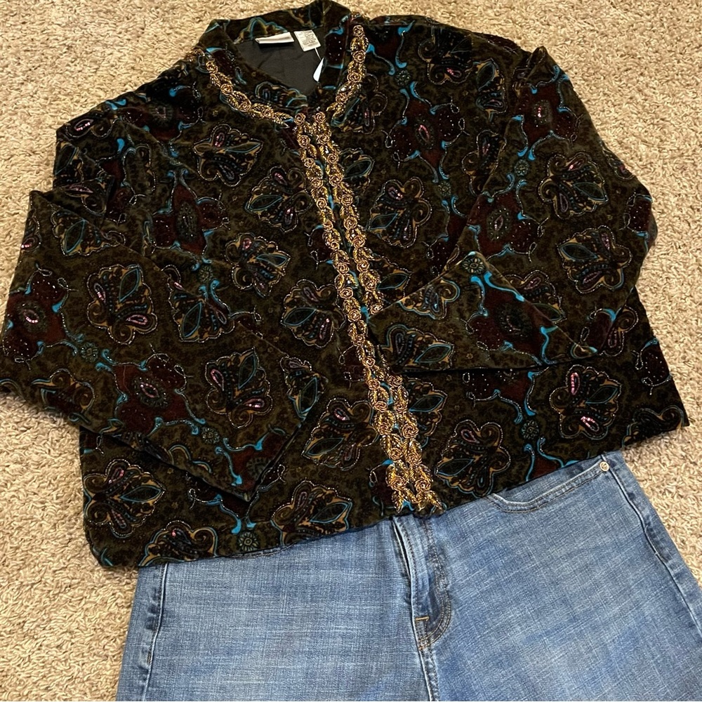 Chicos Beaded Embellished Velvet Jacket Size 3